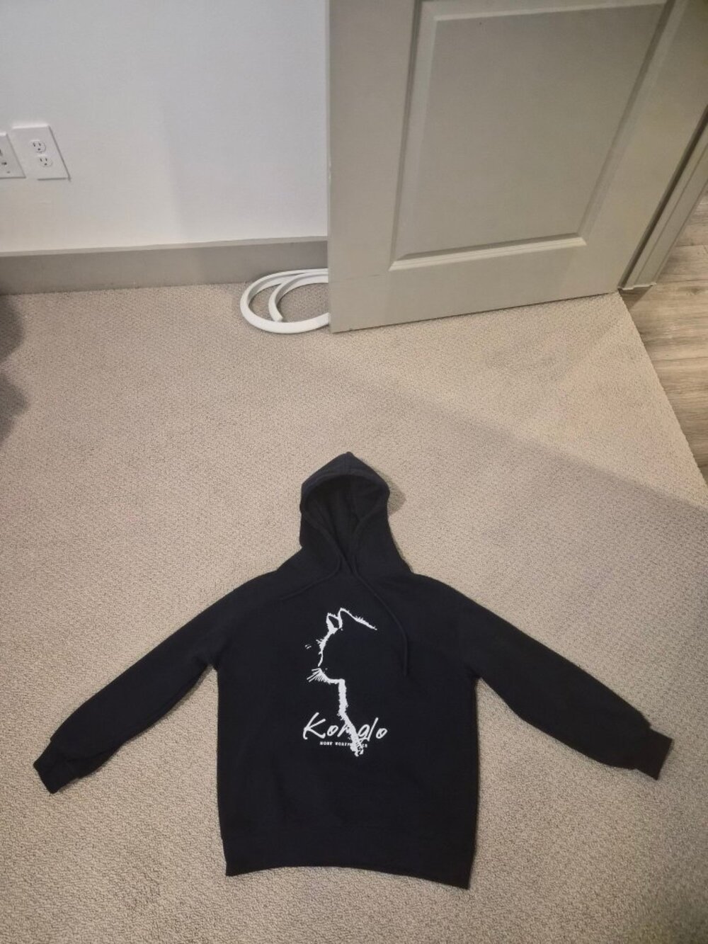 Teiwen Navy Blue Cat Graphic Hoodie Konglo Print Relaxed Fit Size M